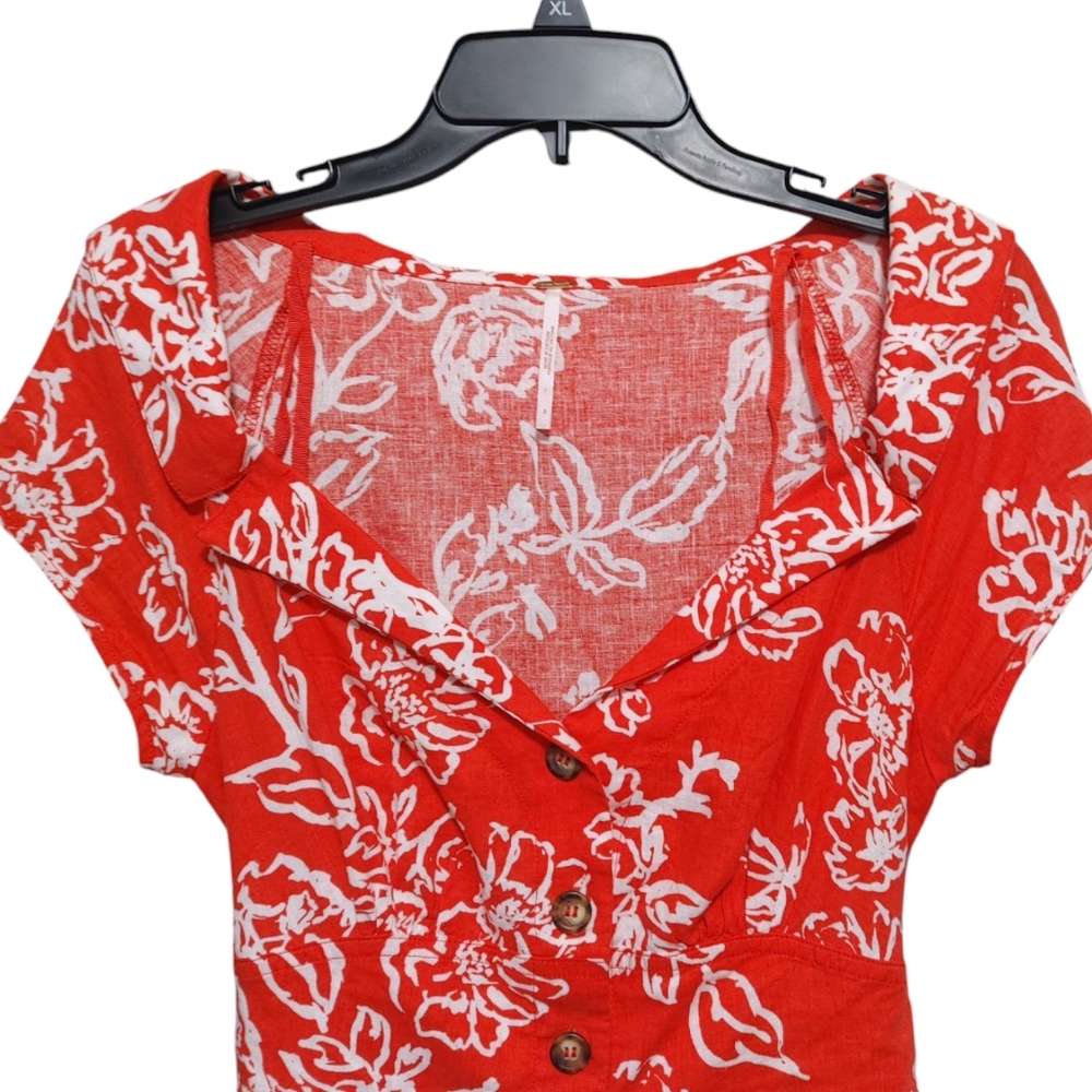 Free People A Thing Called Love Short Sleeve Button Mini Dress Women Size 8 - Picture 5 of 10